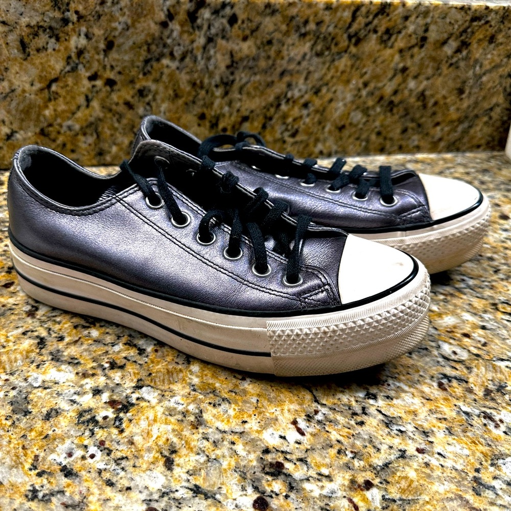 Metallic Silver/Gun Metal platform Converse